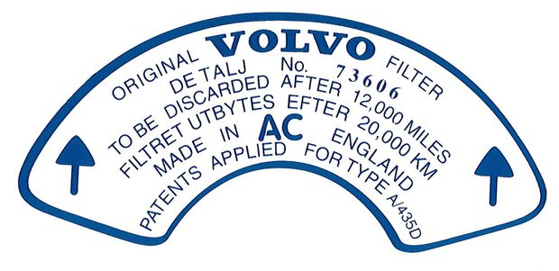 Decal Air filter Volvo B18 sport (73606) in the group Volvo / 140/164 / Miscellaneous / Decals / Decals 140 at VP Autoparts AB (110)
