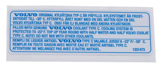Decal radiator Coolant in the group Volvo / 940/960 / Brake system / Master brake cylinder/brake line / Control unit ABS brake 940/960 at VP Autoparts AB (1331473)