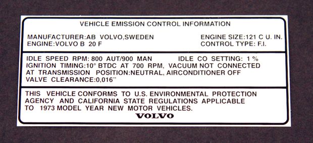 Decal Vehicle Emission 1800 1973 in the group Volvo / P1800 / Miscellaneous / Decals P1800 1961-73 at VP Autoparts AB (137)