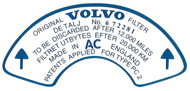 Decal Air filter B18B 672281 in the group Volvo / 140/164 / Miscellaneous / Decals / Decals 140 at VP Autoparts AB (187)