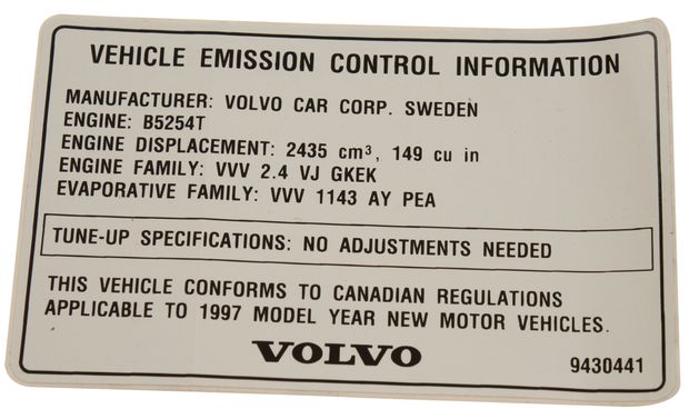 Decal Emission control Canada in the group Volvo / 850 / Miscellaneous / Decals 850 at VP Autoparts AB (9430441)