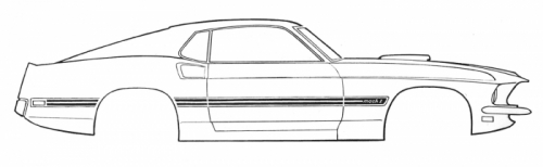 Stripesats Karossidor 69 Mach1, svart/guld text i gruppen Ford/Mercury / Ford Mustang 65-73 / Stripe/dekaler / Stripe-satser hos VP Autoparts AB (C9ZZ-6320000-D)