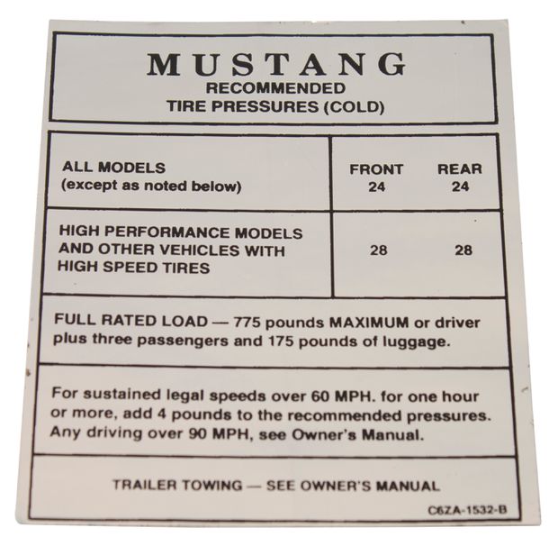 1966 Glove Box Tire Pressure Decal in the group Ford/Mercury / Ford Mustang 65-73 / Stripe kits/decals / Decals / Interior decals at VP Autoparts AB (DF0019)