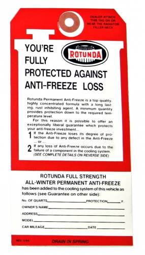 Ford 64-66 ROTUNDA Antifreeze Tag in the group Ford/Mercury / Ford Mustang 65-73 / Stripe kits/decals / Decals / Engine compartment at VP Autoparts AB (DF0699)