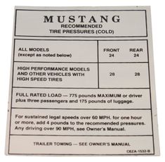 1966 Glove Box Tire Pressure Decal