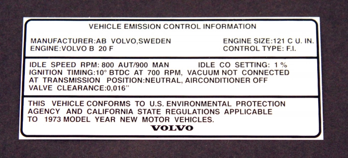 Dekal Vehicle Emission 1800 1973
