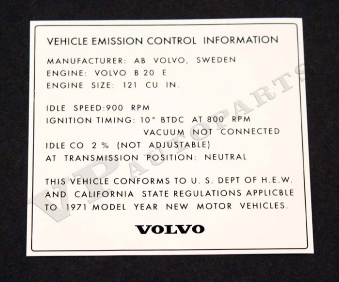 Decal emission control B20E 1971