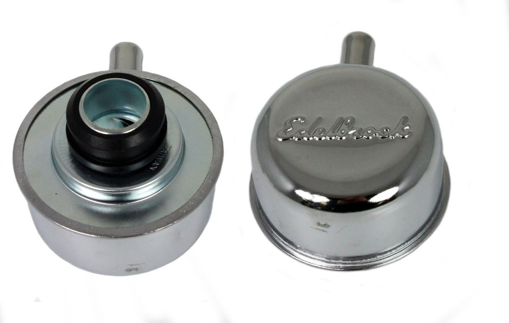 Oljelock Ventilk�pa Edelbrock, kromad med pip